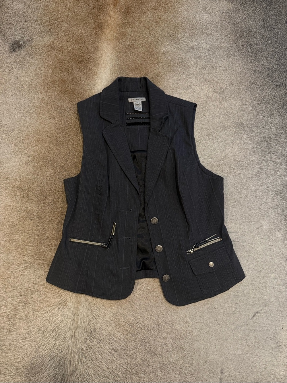 Lane Bryant Black Pinstripe Sleeveless Blazer Vest with Zip Pockets